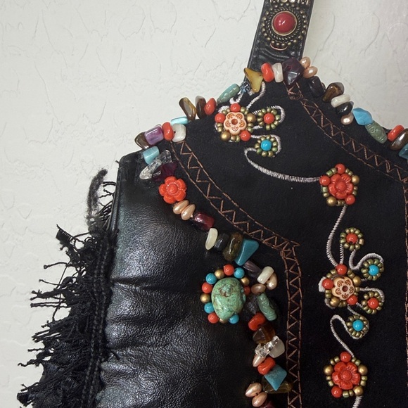 Mary Frances Beaded Fringe Hobo Tote Bag Black Multicolor - Picture 4 of 7